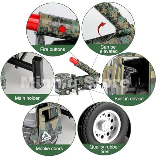 Image of Military One Missile Launcher Truck with Lights & Sounds - Pull Back & Go Missile Model for Kids - Missiles Military Die Cast Truck Gift for Kids (Multicolor)