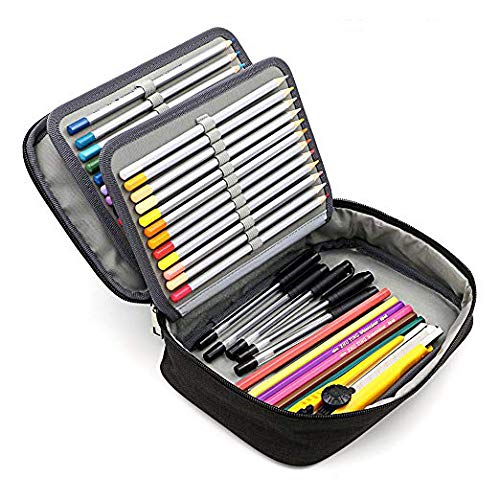 Sac à Crayon 72 Trousse de Crayon Scolaire Organisateur Crayon Porte-Crayons Grande Capacité Solide Durable Pratique pour Bureau Ecole Art (Noir) Cover