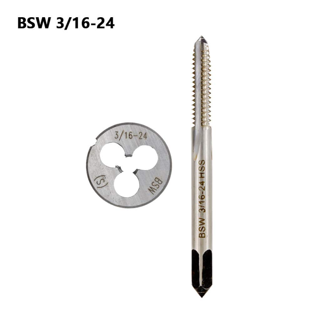 Set di Maschi per Filettatura e filiere tonde 2 Pezzi BSW 5/32-32 3/16-24 1/4-20 5/16-18 1/2-12 5/8-11 Maschio HSS Punta per Trapano per Maschi a Vite - 2 Pezzi 3l16-24