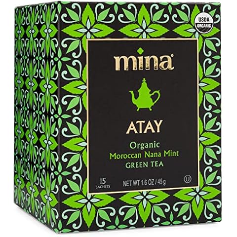 Mina Atay Moroccan Nana Mint Organic Green Tea, 15 Biodegradable Sachets - Refreshing Moroccan Mint Green Tea Bags, Moroccan Mint Tea Bags, Low in Caffeine Cover