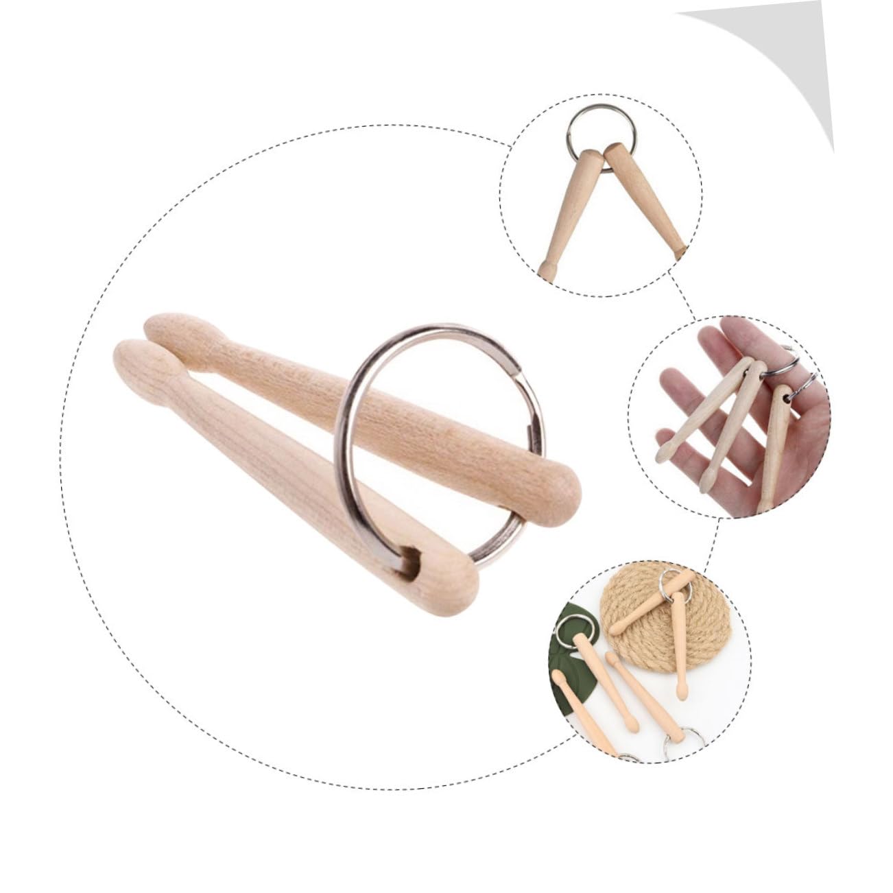 SHOWERORO 10 Stücke Einzigartige Trommel Keychain -legierung Holz Schlüssel Niedlichen Schlüsselring Für Tasche Decor