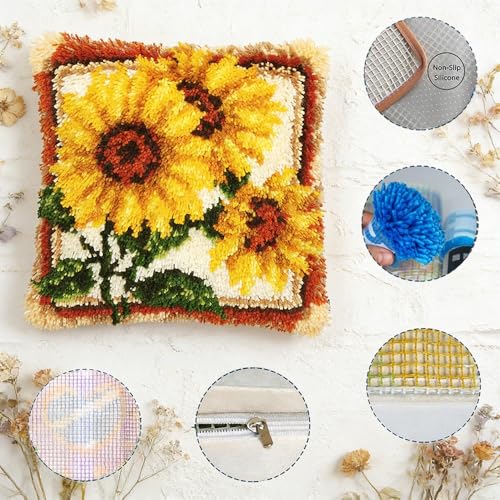 Image of LUBOT Butterfly Rainbow Latch Hook Kits for Adults Rug Pillow Cover with Printed Canvas Pattern Crochet Kit for Beginners 17 inch X 17 inch