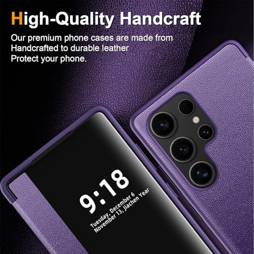 Image of Flip Case for Samsung Galaxy S25 Ultra Case S View, Frosted Translucent Window Clear View Folio Protective Phone Case, 360 Degree Full Body Shockproof Flip Cover Case for Samsung S25 Ultra 5G (Purple)