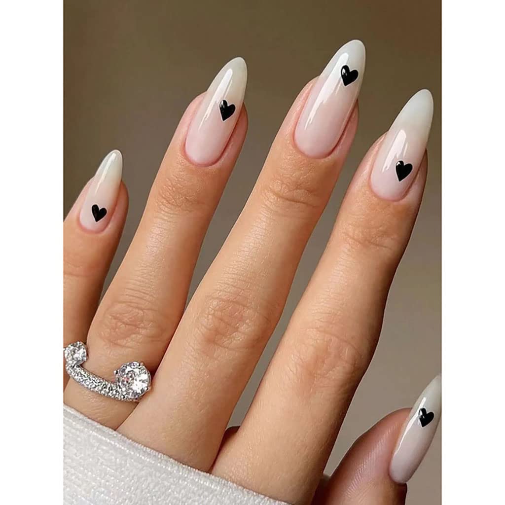 Amazon.com: RikView Almond Press on Nails Medium Length Fake Nails with  Heart Design White & Clear Nails for Women and Girls : Beauty & Personal  Care