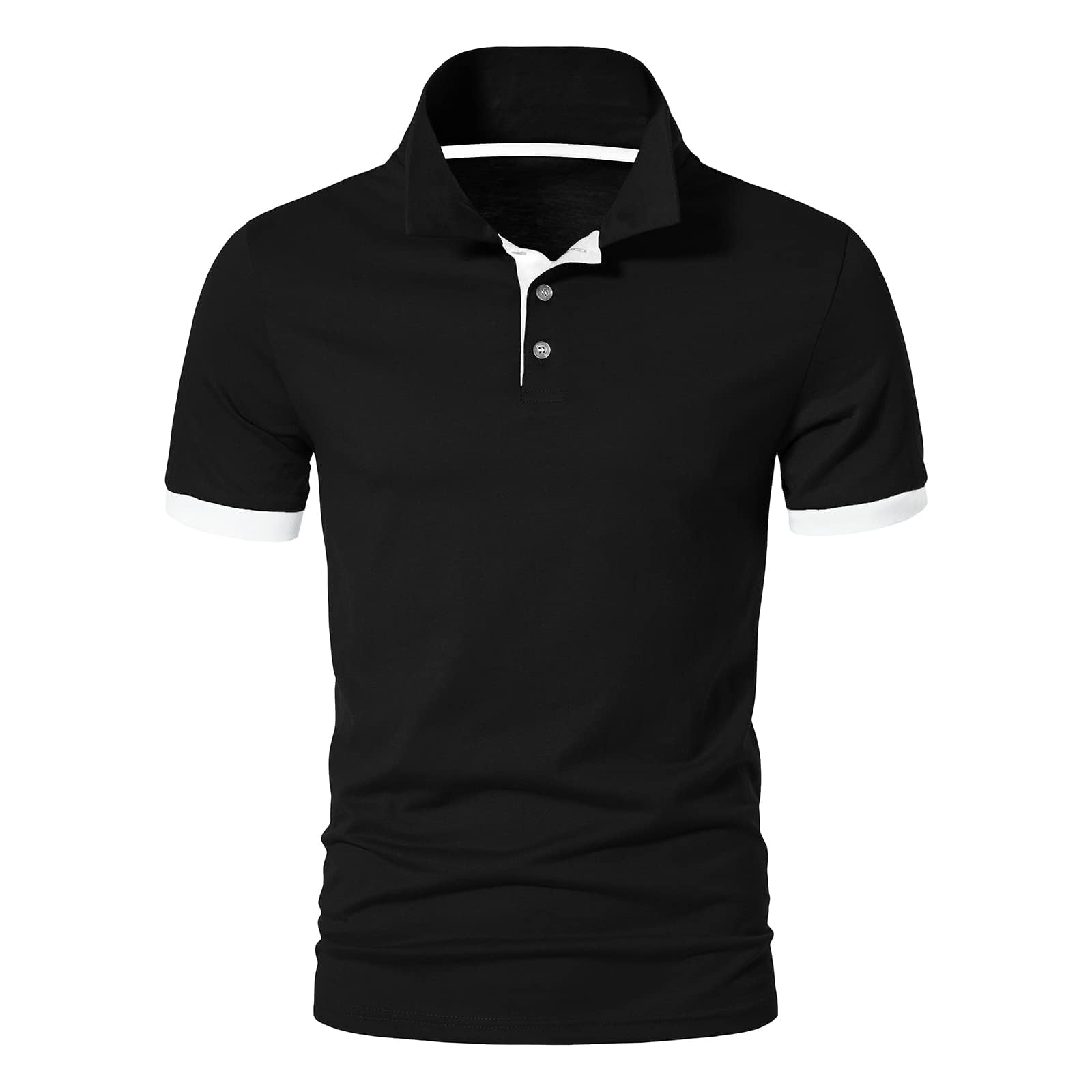Maiyifu-GJ Golf Polo Shirts for Men Lightweight Color Block Short Sleeve Shirt Casual Slim Fit Athletic Tennis T-Shirt (Black,X-Large)