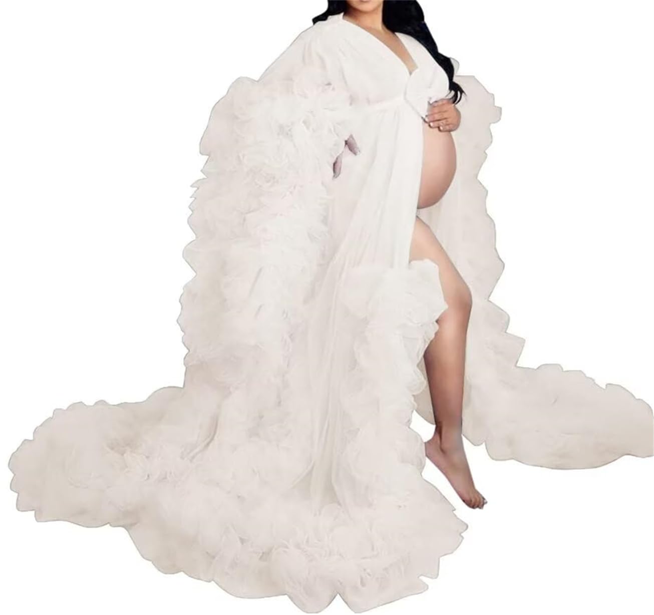 Vestido de maternidad de tul hinchado para sesión de fotos, lencería larga transparente, baby shower, embarazo, fotografía, vestido AH049