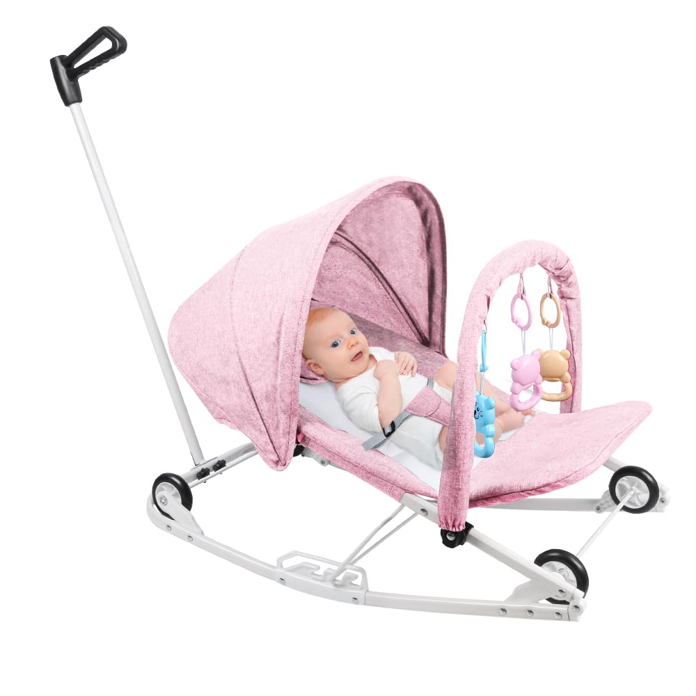 Transat Bébé Vibrations Apaisantes - Ergonomique - Musique, Barre de Jouets Amovible, 0 à 9 Mois Jusqu'à 9 kg- 40 x 80 x 66 cm - Rose