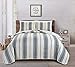 Great Bay Home King Reversible Quilt Bedding Set - All Season, Modern, Lightweight Bedspreads - White and Navy Striped Coverlets (Includes 1 Quilt, 2 Pillow Shams)