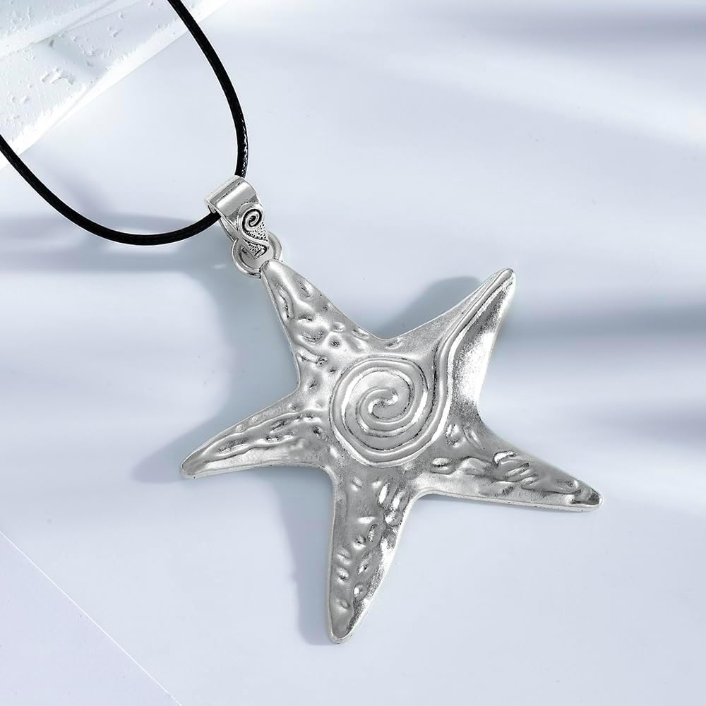 Big Star Spiral Necklace Gothic Chunky Pentagram Vortex Pendent Choker Beach Vacation Accessories for Women - Image 3