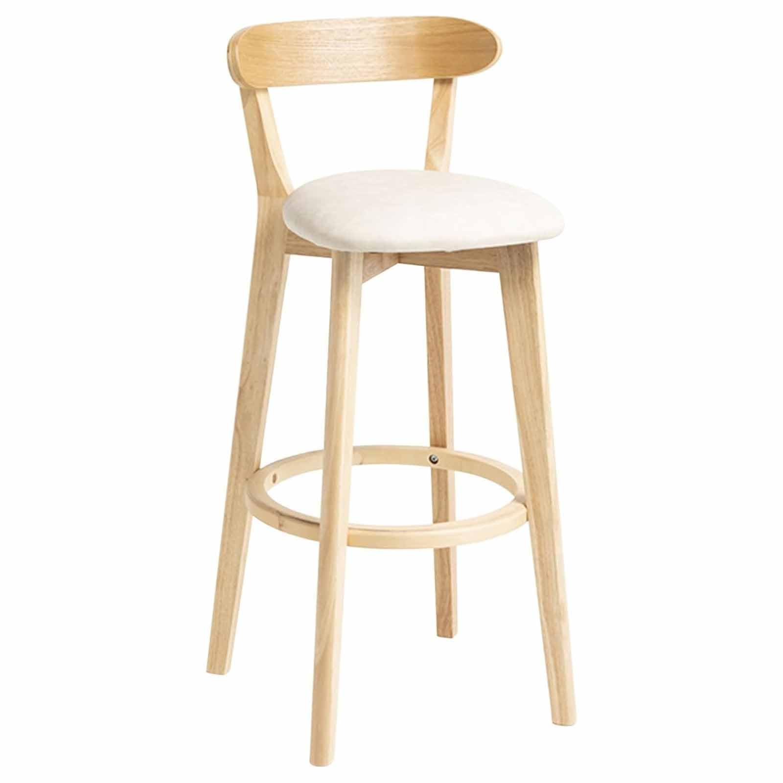 Tabouret de bar en bois massif robuste Leomix 61 cm avec dossier confortable pour îlot de cuisine