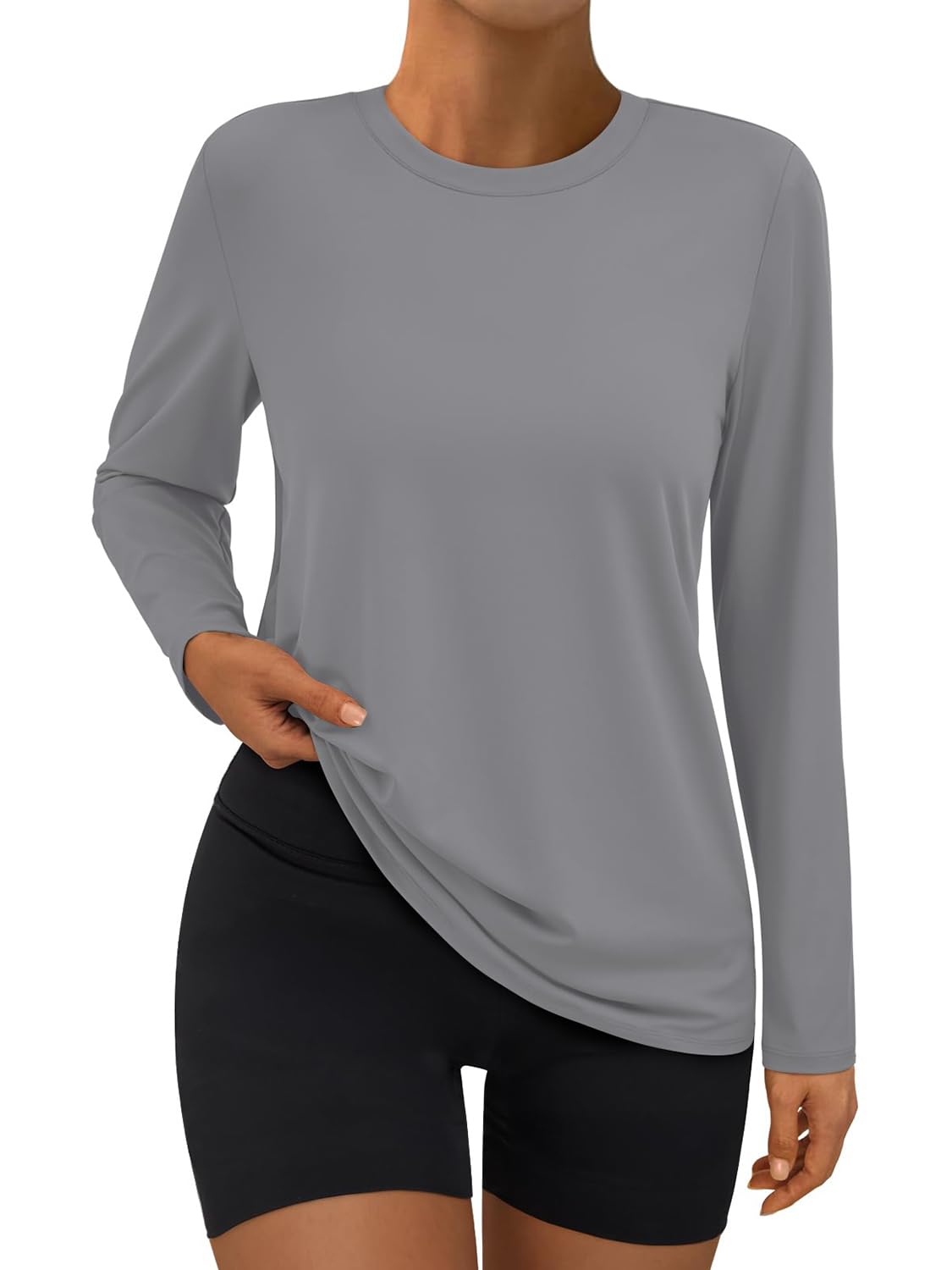 Suncife Damen-Workout-Tops, langärmelig, Fitnessstudio, Sommer, athletisch, Yoga, lockere Passform