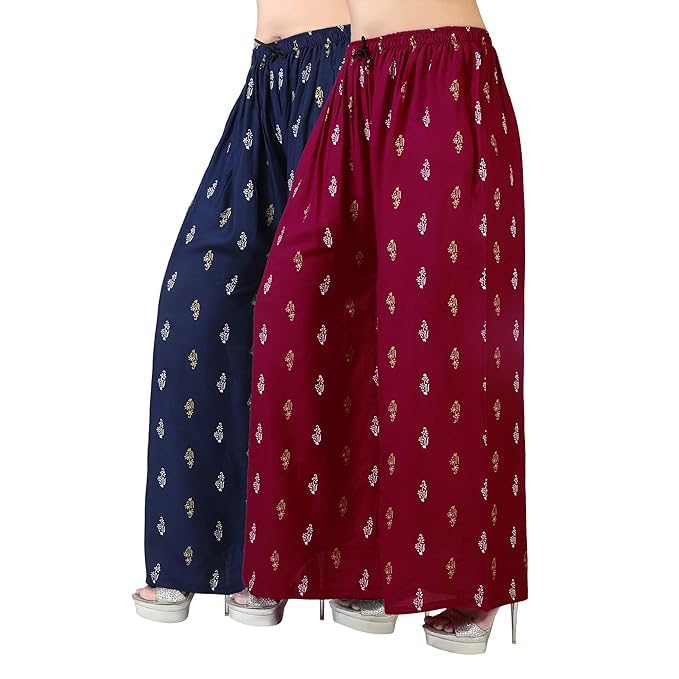 AALIT Printed Palazzo Pants for Women and Girls – Western Style Combo (Free Size, Waist 28-36 Inches) – Lightweight & Comfortable Trousers for Casual Wear-picture-31