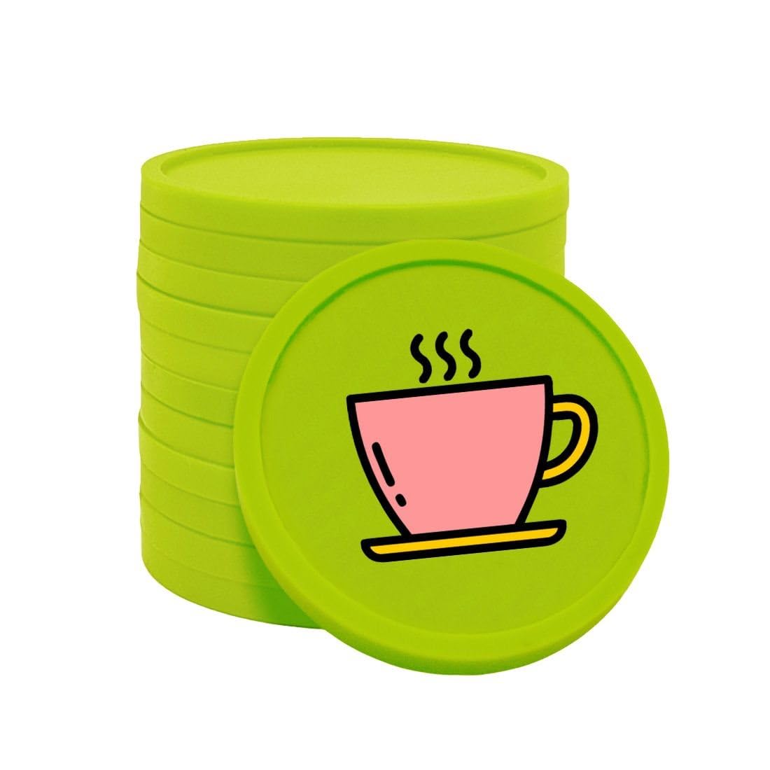 CombiCraft Plastic Tokens with Coffee Cup Print in Lime Green - 100 Per Pack - 29mm Diameter - Ideal as Payment Methods for Events