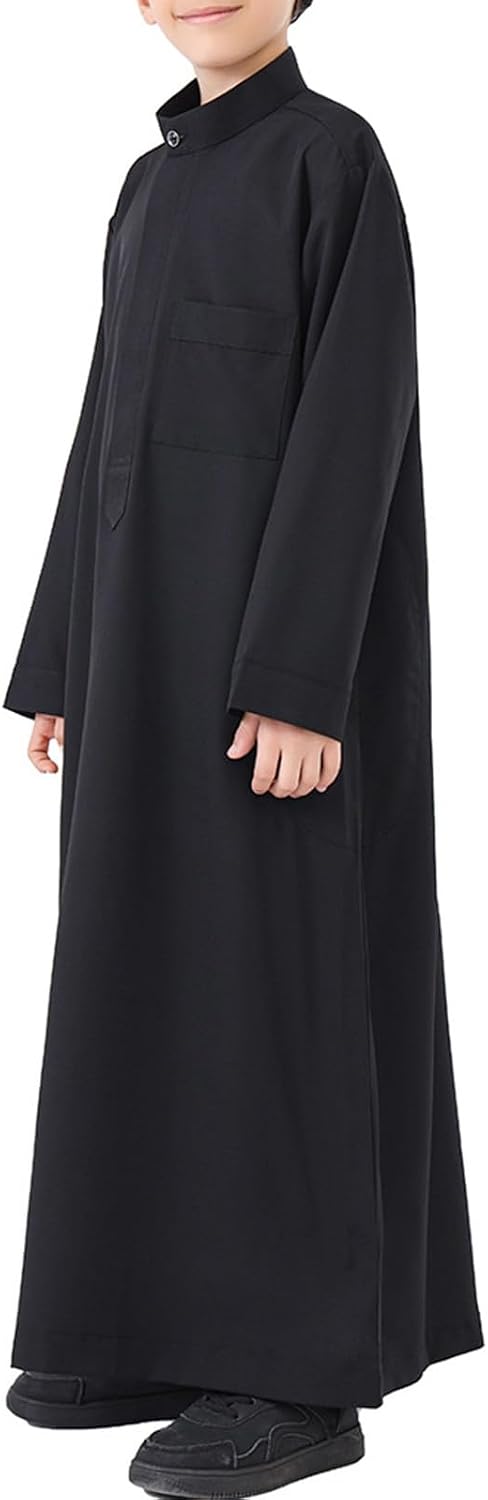 Boys Muslim Arabic Thobe Prayer Ramadan Long Sleeve Islamic Dress Kids Casual Solid Color Kaftan Dresses Clothes