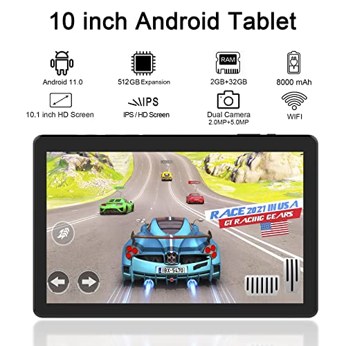 Relndoo Android Tablet 10 Inch, Android 11 Tablet 2Gb Ram 32Gb Rom 512Gb Expand, Tablet Android With 8000Mah Battery, Wifi, Gps, Bluetooth, Dual Camera, Gms Certified #TOP2