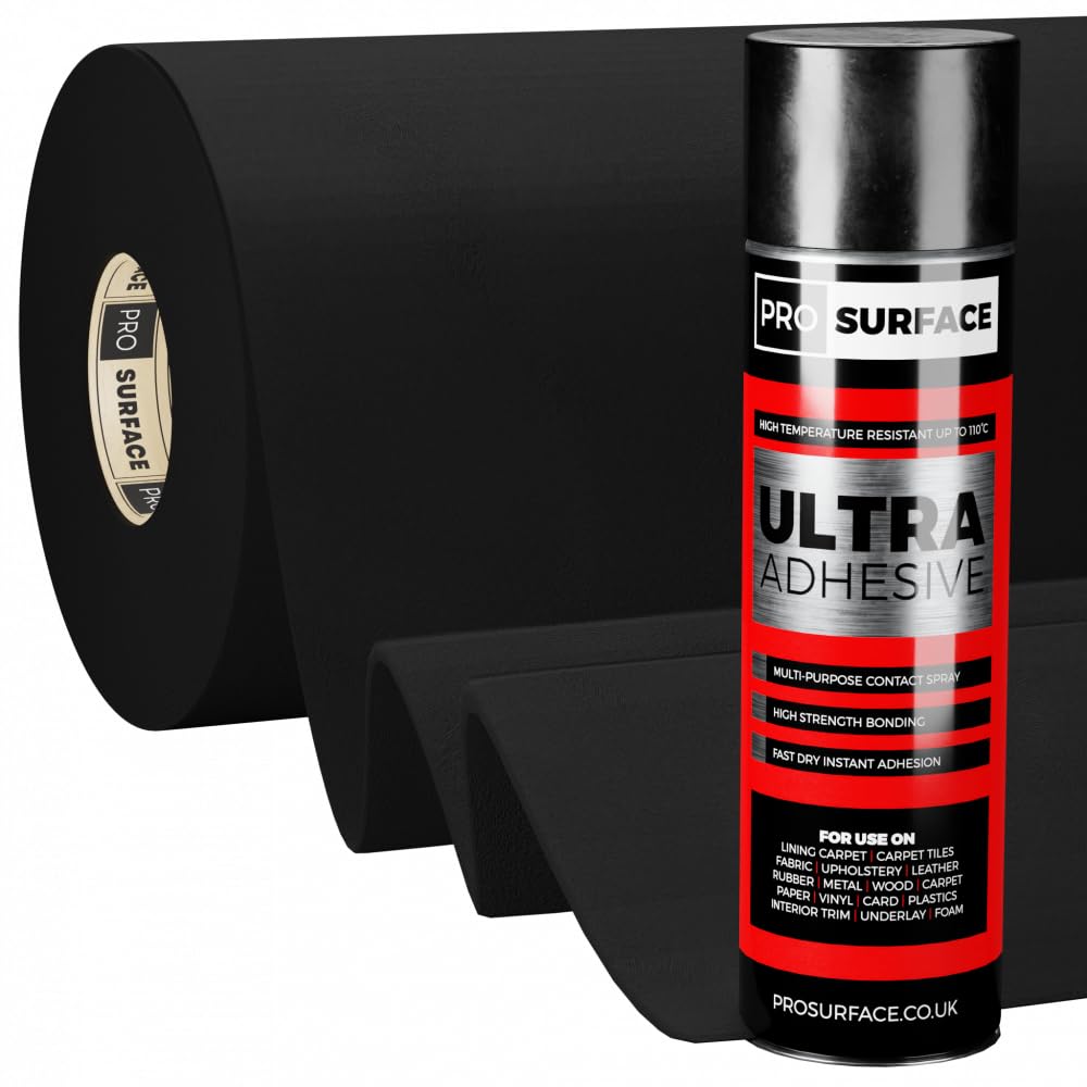 Pro Surface Black Van Lining Carpet 4 Way Stretch Camper Conversion Trim - 0.5 Metre X 2 Metre Includes Glue