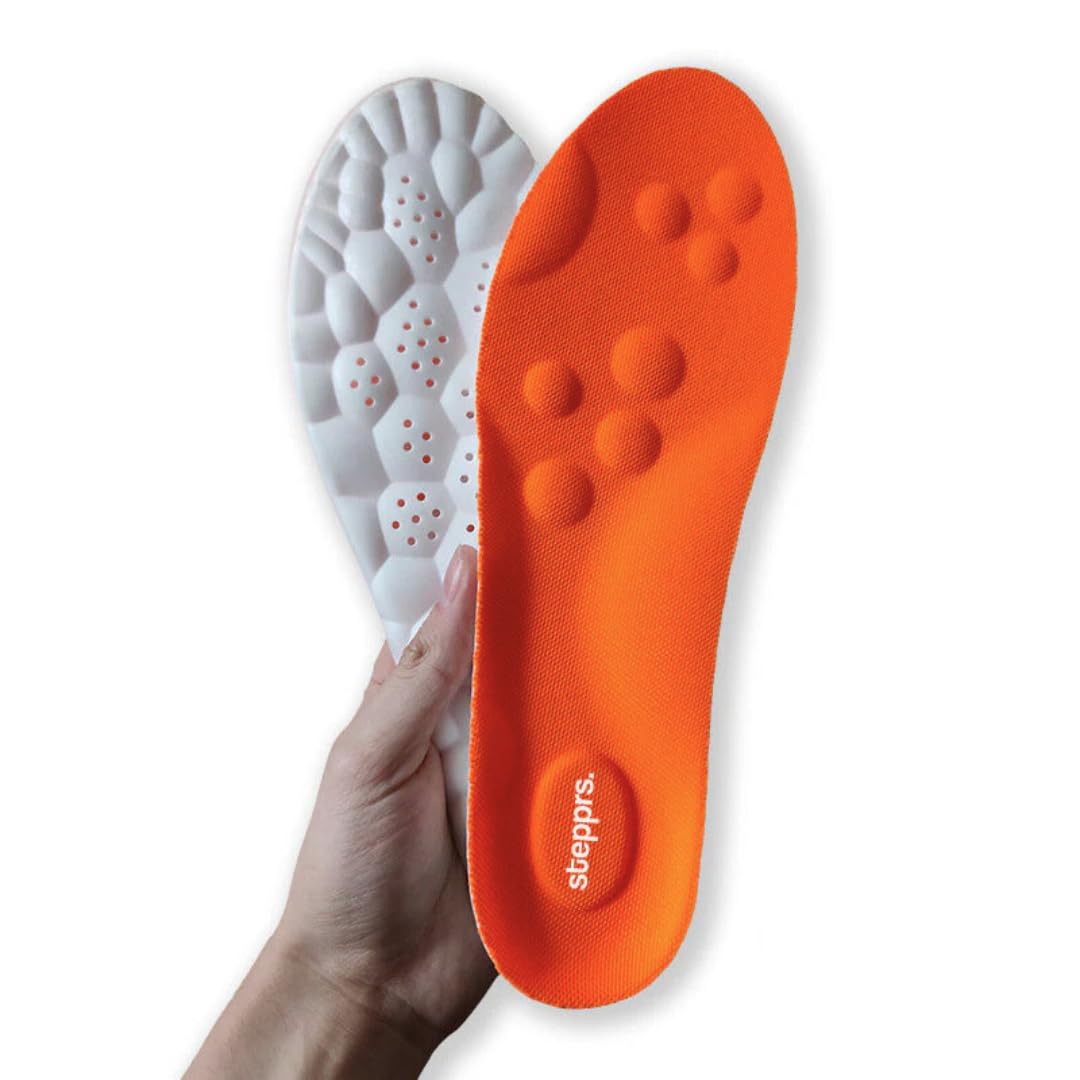 Originali Stepprs - Solette massaggianti con comfort potenziato, solette termiche in memory foam 4D con supporto per arco plantare per uomo e donna (arancione, EU 43-44)