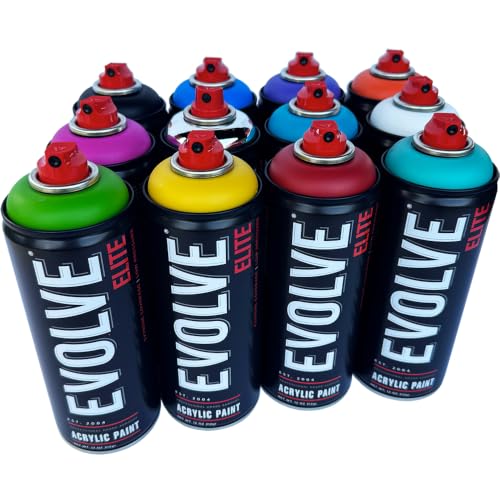 Evolve Elite 12 pack Medium Pressure - Assorted Colors 12 oz Cans - Spray Paint Set