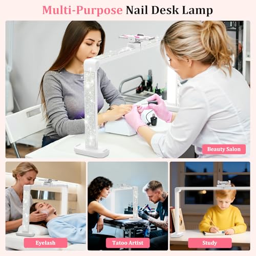 Image of iVict Nail Desk Lamp, 34 inch Nails Tech Light with Phone Stand, 0-100% Adjustable Brightness, 3000K-6000K Color Temperature Led Desk lamp for Nail, Tattoos, Eyebrows, Beauty(Diamond, Large)