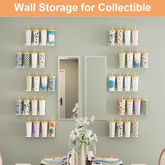 Image of Acrylic Floating Wall Shelves | 15-Inch Clear Invisible Display Shelf | Thick 3mm Transparent Wall Rack for Home, Office & Bathroom Decor (Pack of 4)