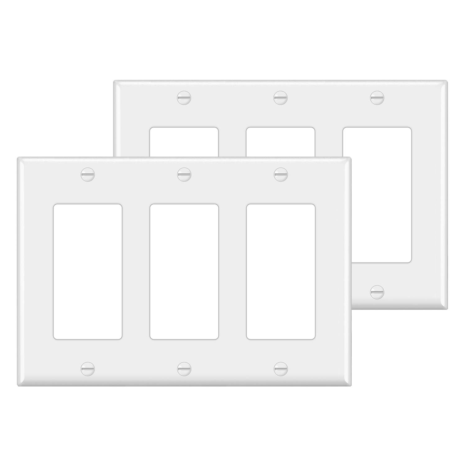 Photo 1 of [2 Pack] BESTTEN 3-Gang Decorator Wall Plate, GFCI Outlet and Dimmer Switch Cover with 3 Decorator Openings, Standard Size, H4.53” x L6.38”, Unbreakable Polycarbonate, UL Listed, White
