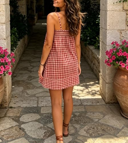 Image of Women Boho Floral Mini Cami Dress Spaghetti Strap Flowy Sling Dress Graphic Backless Summer Holiday Sundress