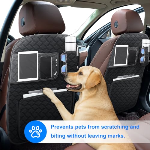 Image of Back Seat Protector 2 Pack Fit For Ford F150 Car Kick Mats with Touch Screen Tablet Holder Storage Organizer Waterproof Dirt Proof Faux Leather Auto Accessories for Kids (1 Pair Black)