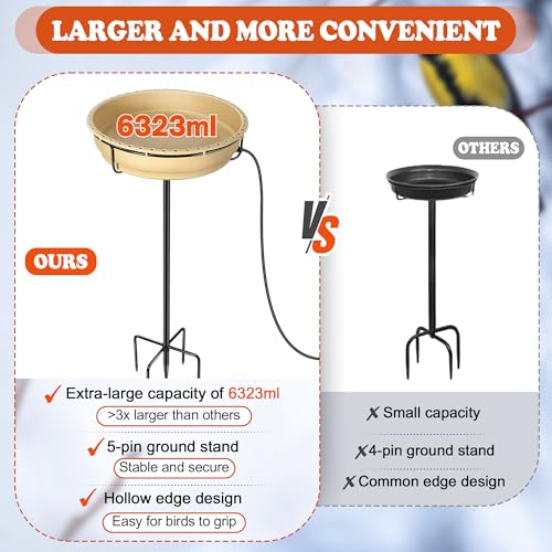 Ceoighe Large Heated Bird Bath for Outside Winter, 75W Heated Bird Baths for Outdoors, Thermostat Control with 5-Prong Metal Base, 6.3 L Heated BirdBath with High Capacity for Garden Patio Yard Lawn - Thumbnail 3