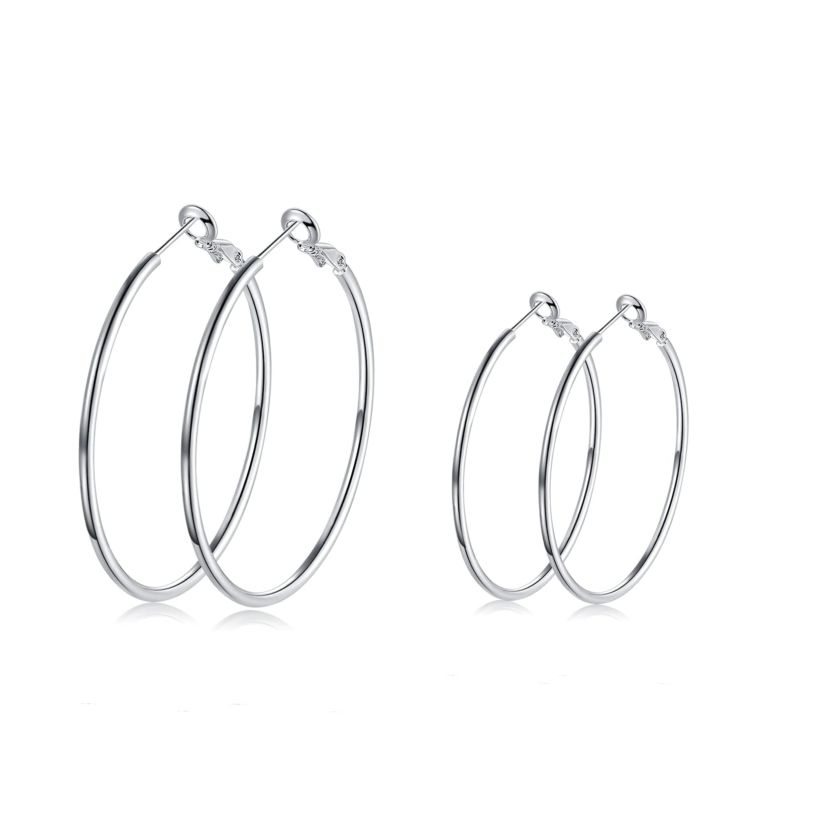 Creolen Silber 925 Ohrringe Groß 30/40/50/60mm- Hypoallergen Große Huggies Creolen Silber Damen Ohrringe Silber 925 Set Piecing Schmuck zum Dankeschön Geburtstag Nikolaus Weihnachten Damen Herren Geschenke