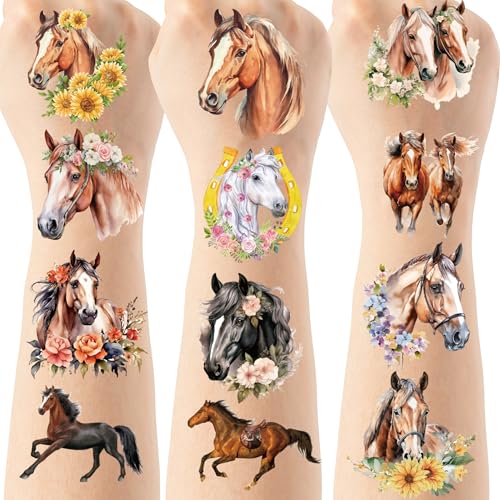 Horse Party Temporary Tattoos - 200+ Cowgirl Birthday Party Favors, Cowboy Hat, Boots, Cactus Western Party Supplies Decorations, Treat Bag Stuffers for Boys Girls