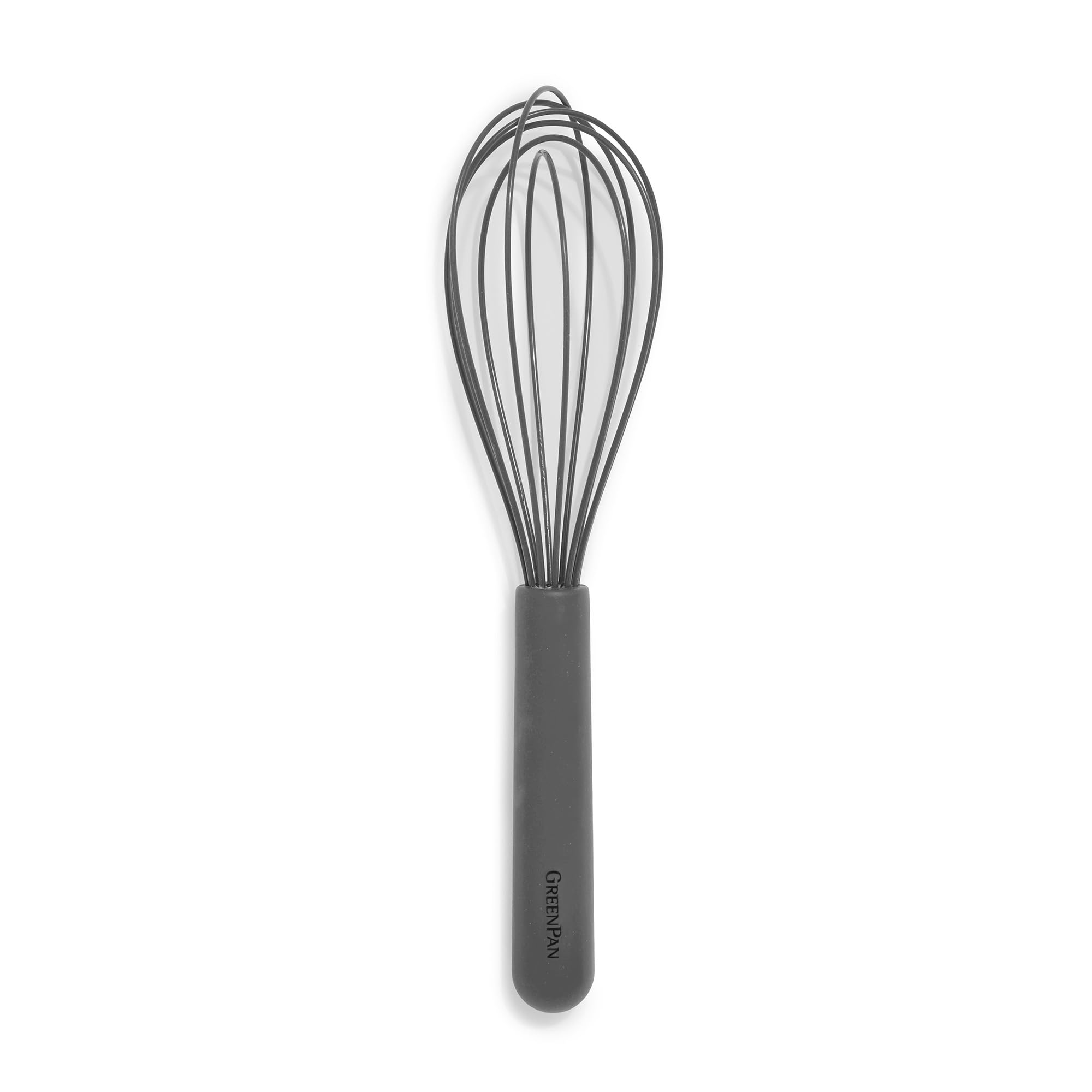 GreenPan Silicone Whisk, Mixing Blending Beating Stirring Cooking Kitchen Utensil, Flexible Rubber Nonstick Cookware, Rigid Steel Core, Heat-Resistant, Anti-Slip Handle, BPA-Free Dishwasher Safe, Gray