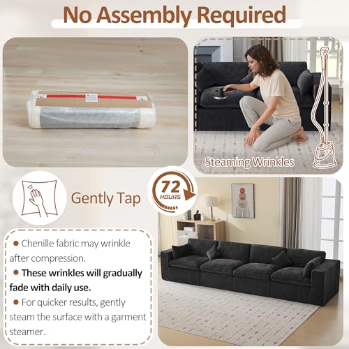 Image of 146''Cloud Boneless Sectional Couch, Modular Sectional Sofa Deep Seat, Oversized Upholstered Convertible Comfy 4 Seater Chenille Memory Foam Sofa Couches for Living Room, Dark