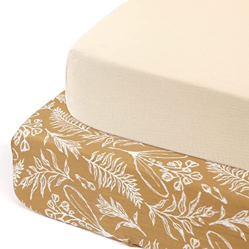 Image of GRSSDER 100% Cotton Muslin Crib Sheet 2 Pack - Breathable & Ultra-Soft Fitted Crib Sheets for Standard Baby & Toddler Mattresses, 52 inchx28 inch with 9 inch Deep Pocket, Snug Fit All-Around Elastic