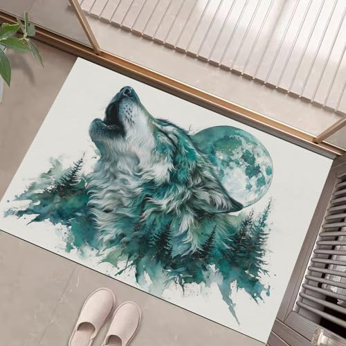Felpudo de entrada 50x80 cm lavable con diseño de lobo abstracto para pasillo 3