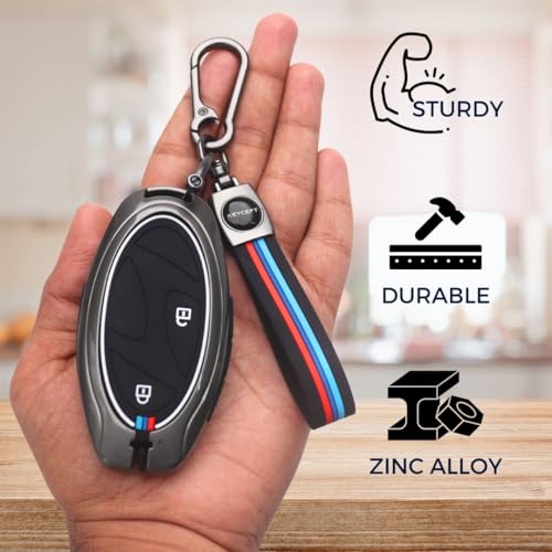 Image of KEYCEPT Metal Alloy Keycover Compatible for Hyun-dai Venue 2026 - 3 Button Smart Key Cover (Long Keychain)
