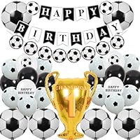 Football Theme Birthday Party Decorations - 29pcs Black Soccer Party Supplies with Latex balloons, Birthday Champion Foil Balloons, Football Theme Party Supplies for Kids