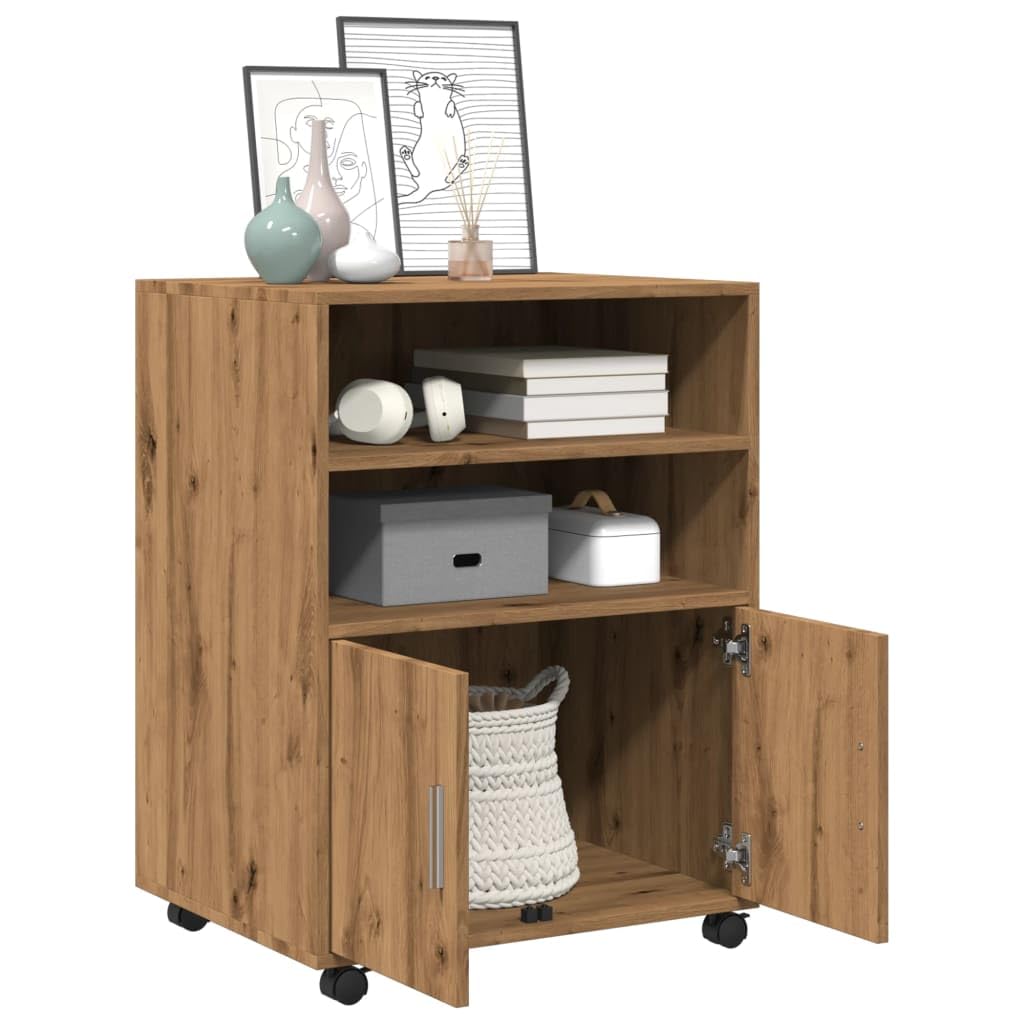 Brokky Armadietto con Ruote Rovere Artigianale 60x48x81 cm Truciolato-Carrello Porta Stampante,Mobiletto con Ruote,Supporto per Stampante in Legno,Classificatore per Documenti per Studio,Ufficio