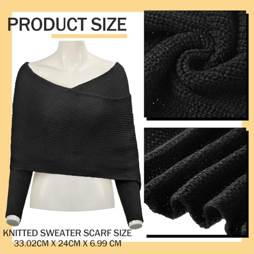 Chuarry 3 Pcs Knitted Scarf with Sleeves for Women Mother's Day Gifts Sweater Scarf Cozy Crochet Wrap Shawl Warm Adult Gifts2