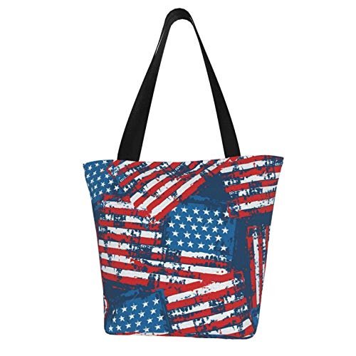 American Flag Patriotic Premium Large Zipper Canvas Tote Bag for Women, Beach Bags and Totes for Women