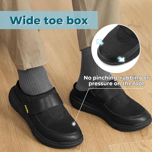Image of FitVille Wide Slippers for Men Slip-On Wide Mens Mules Clogs for Swollen Feet Adjustable Indoors Lightweight Walking Shoes