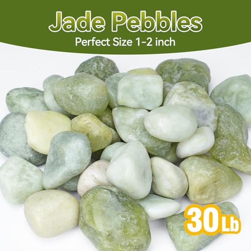 Image of Pulovin 30 lbs Jade Pebbles for Indoor Plants, 1-2 Inch Polished River Rocks, Decorative Garden Rocks Outdoor Landscaping, Large Natural Stone for Walkways, Yard, Vases, Crafts