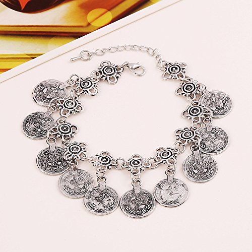 Image of tenghong2021 Boho coin sandals Anklet Bracelet Bohemian Tassel Barefoot Sandals Chain Jewelry Belly Dance Anklet Fashion Gifts for Women Presents for Sister, Friends, Mom