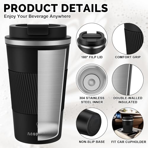 Image of MOMSIV 17oz Travel Mug, Insulated Coffee Cup with Leakproof Lid, Vacuum Stainless Steel Double Walled Reusable Tumbler for Hot and Cold Water Coffee and Tea In Travel and Car
