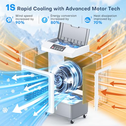 Image of 3600CFM Swamp Cooler, 3-IN-1 Evaporative Air Cooler w / 12Gal Dual Tank, 120 Oscillation for 1000Sq.ft Cooling, 4 Ice Pack, 3Modes&3Speeds, Timer, Windowless Portable Air Conditioner for Room