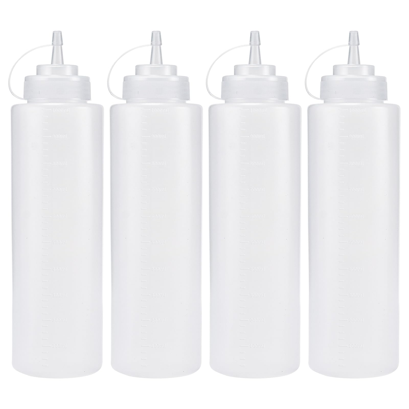 4PCS 1000ml/32oz Squeeze Bottles, Plastic Condiment Bottle with Twist On Cap Lids, Squeeze Bottle for Sauces, Ketchup, Barbecue, Syrup, Paint
