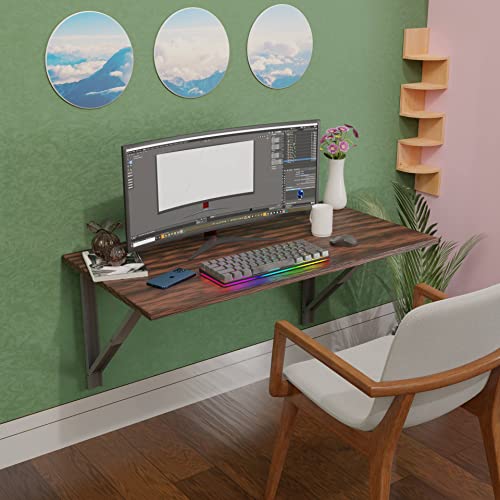 Image of Compal Wall Mounted Table, Wall Mount Table, Folding Shelf, Folding Wall Mounted Plywood Study, Office, Work Dining Table (18.5X31.5 Inches Wall Mount Brown)