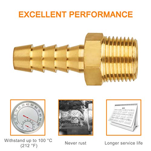 Sungator 12-Pack Hose Barb Fittings, 3/8" Barb X 3/8" Npt Male Pipe Brass Fittings, Hose Adapter #TOP1