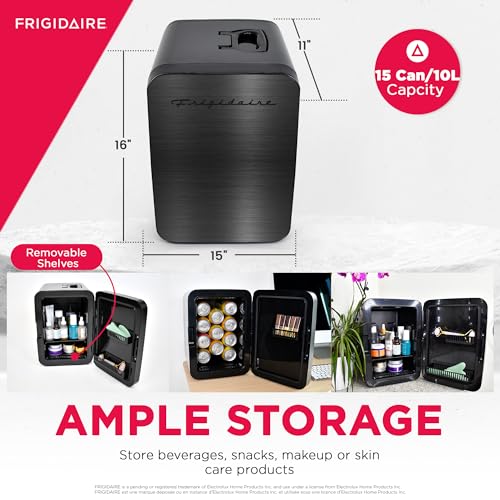 Frigidaire Mini Personal Fridge Cooler, Countertop, Holds Up to 10L/15 Cans, Brushed Black Stainless Rugged Design, Portable for Skincare, Makeup, Car, Office, Bedroom, Dorm Room, or Cabin - Image 4