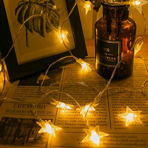 Star Lights Star String Lights Battery Operated, 20Ft 40 Led Star Fairy Lights String Cute Christmas Twinkle Lights Indoor Outdoor For Bedroom Home Canopy Wedding Party Xmas Tree Decoration Warm White #TOP3