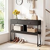 Manora Schmaler Konsolentisch Schwarz,Beistelltisch Hoch,Sofatisch,Flurtisch hinter Sofa,Konsolentisch mit Schubladen und Ablage für Flur，Wohnzimmer, Modern(Bräunlich-schwarz)